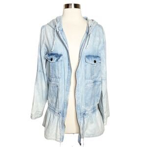 Minkpink Know You Anorak Jacket Size XS Acid Wash Drawstring Zip Hooded